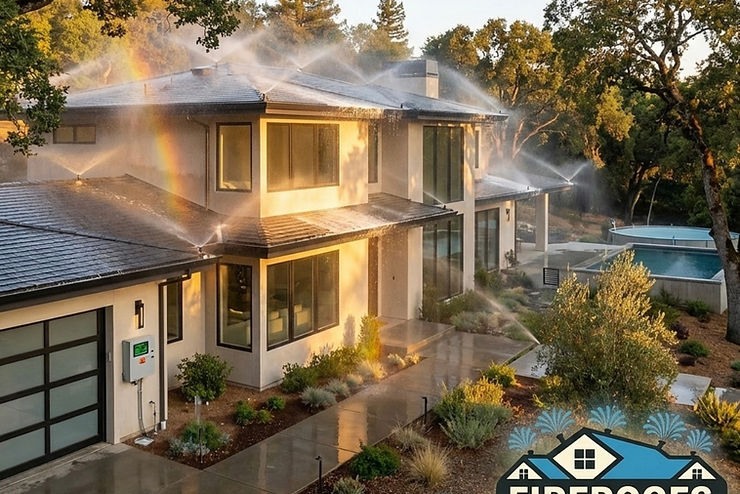 FireRoofs wildfire defense system connected  pool providing independent water backup for ember protection