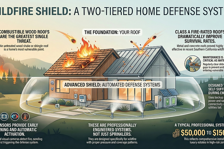 Home Wildfire Shield, Roof and sprinklers