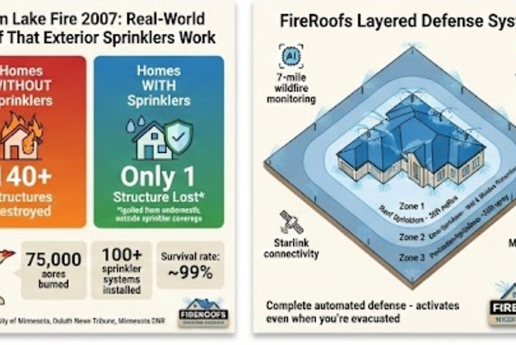 Proof that exterior sprinklers protect from wildfires