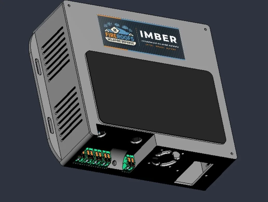 IMBER smart controller enclosure with FireRoofs and IMBER nameplate, angled view