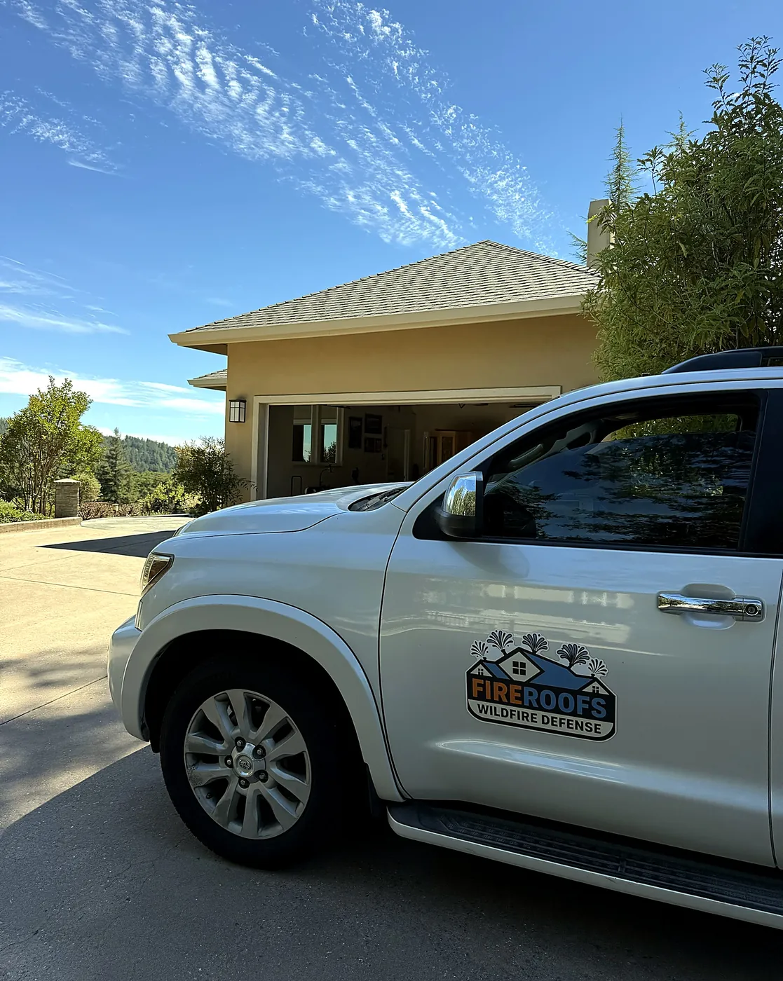 FireRoofs Wildfire Defense truck parked at a client home in Scotts Valley