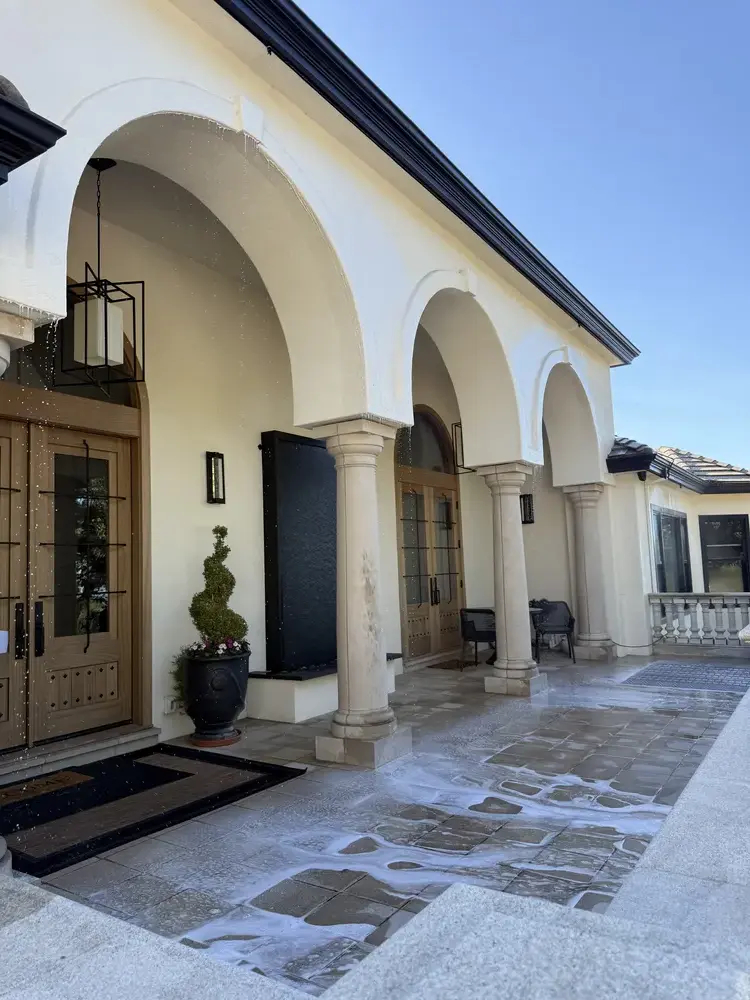 Bay Area estate after FireRoofs automated water rinse cycle with foam cleared and property restored