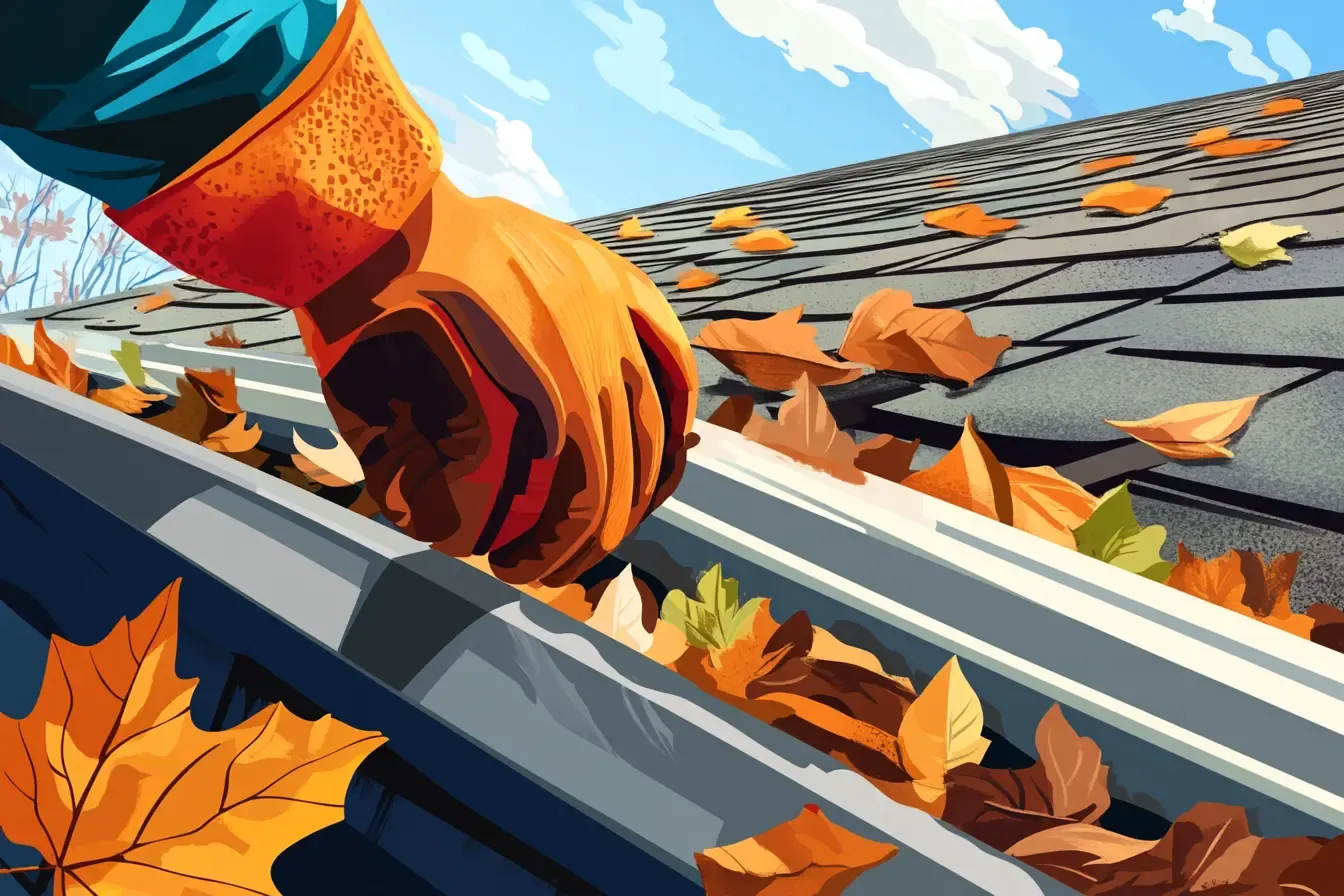 Roof and gutter maintenance for wildfire protection showing clean gutters and fire-resistant roofing materials