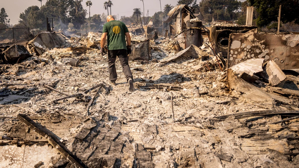 Destroyed homes and foundations after a California wildfire swept through a neighborhood