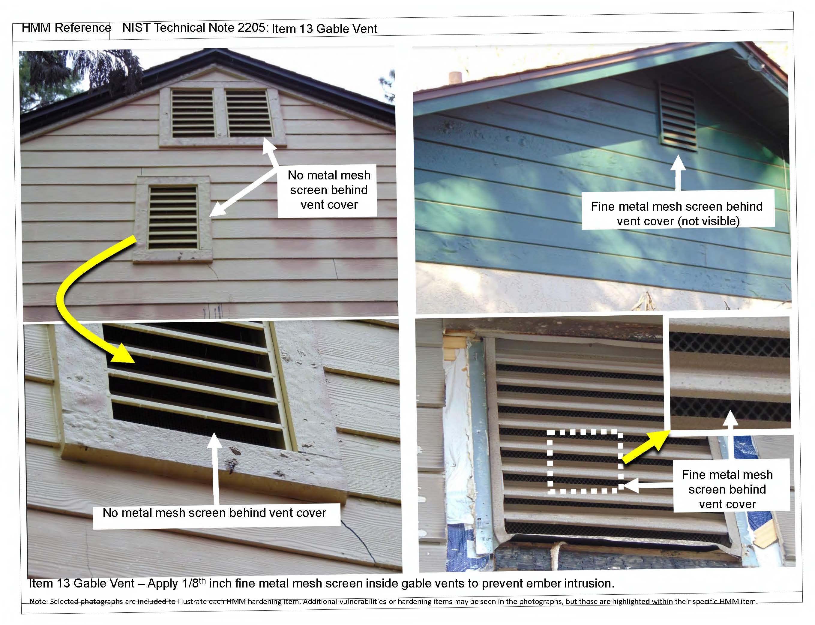 Standard attic vent without ember-resistant mesh, a common wildfire vulnerability that allows embers into the attic